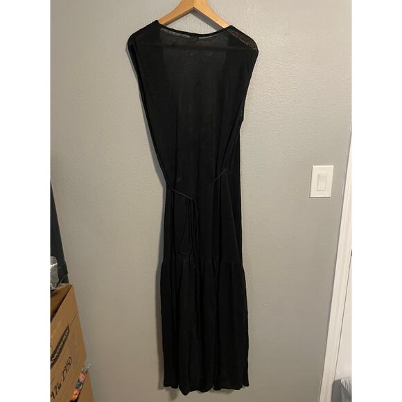 R2P Dress Womens Medium Black Linen Maxi Sleeveless Wrap Made Lagenlook FLAW - Picture 5 of 9